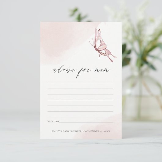 Cute Blush Butterfly Advisate for Mum Baby shower Informatiekaartje (Staand voorkant)