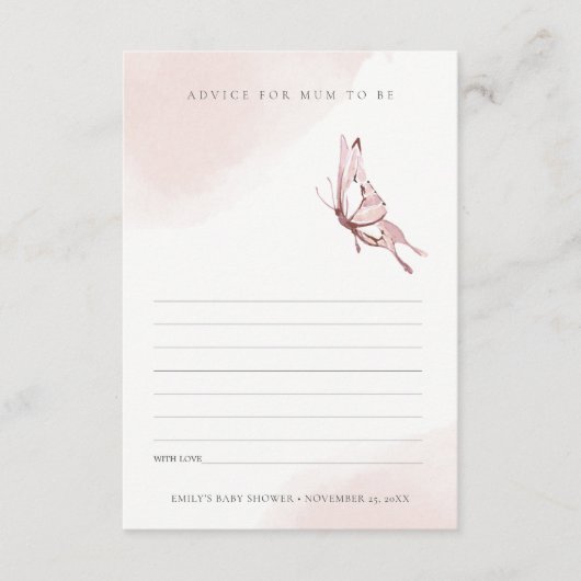 Cute Blush Butterfly Advisate for Mum Baby shower Informatiekaartje (Voorkant)