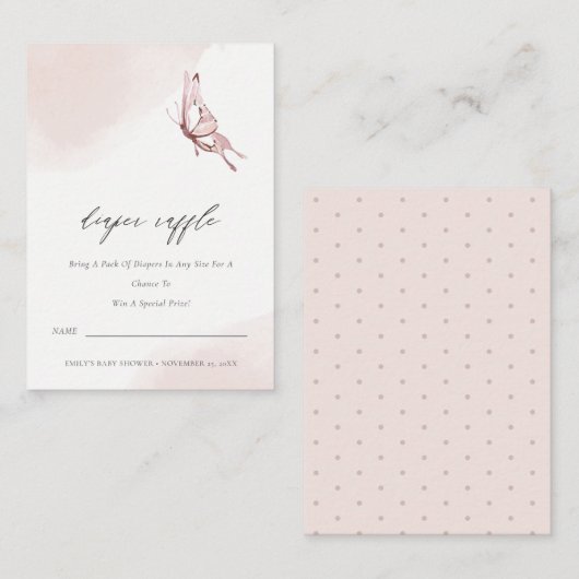 Cute Blush Butterfly Diaper Raffle Baby shower Informatiekaartje (Voorkant / Achterkant)