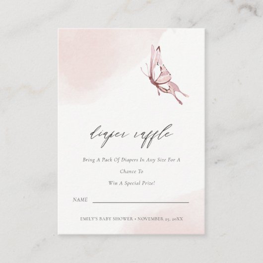 Cute Blush Butterfly Diaper Raffle Baby shower Informatiekaartje (Voorkant)