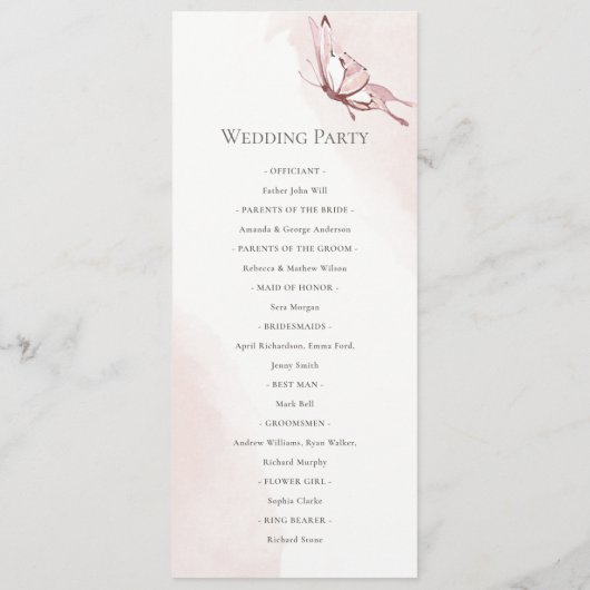 CUTE BLUSH BUTTERFLY WEDDING CEREMONY PROGRAMMA (Achterkant)
