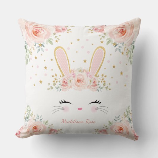 Cute Blush Floral Bunny Rabbit Baby Girl Nursery Kussen (Voorkant)