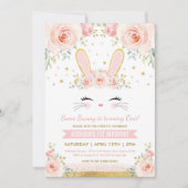 Cute Blush Floral Bunny Rabbit Birthday Party Kaart (Voorkant)