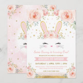 Cute Blush Floral Bunny Rabbit Birthday Party Kaart (Voorkant / Achterkant)