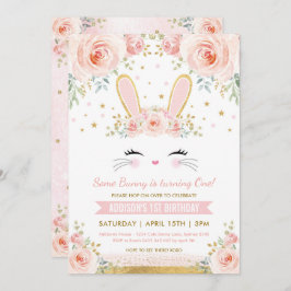 Cute Blush Floral Bunny Rabbit Birthday Party Kaart
