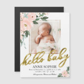Cute Blush Floral Photo Birth Announding Kaarten (Voorkant / Achterkant)