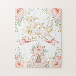 Cute Blush Floral Tribal Woodland Animals Legpuzzel