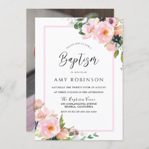 Cute Blush Flowers Girls Photo Afbeelding Baptisme Kaart