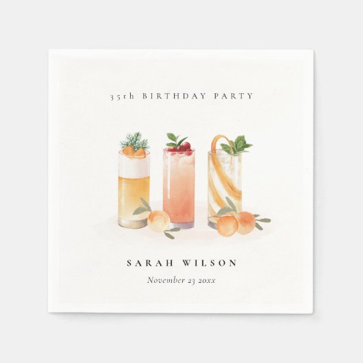 Cute Blush Fruitcocktail Sinaasappel Verjaardag Al Servet (Voorkant)