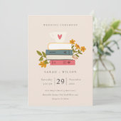 Cute Blush Gestapelde boeken Floral Wedding Invite Bedankkaart (Staand voorkant)