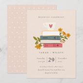 Cute Blush Gestapelde boeken Floral Wedding Invite Bedankkaart (Voorkant / Achterkant)