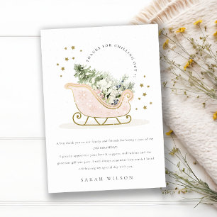 Cute Blush Gold Winter Sleigh Elke avond Bedankkaart