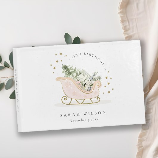 Cute Blush Gold Winter Sleigh Elke avond Gastenboek