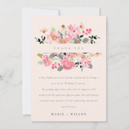 Cute Blush Lively Pink Waterverf Floral Wedding Bedankkaart