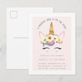 Cute Blush Magical Unicorn Birthday Party Uitnodiging Briefkaart (Voorkant / Achterkant)