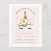 Cute Blush Magical Unicorn Birthday Party Uitnodiging Briefkaart (Voorkant)