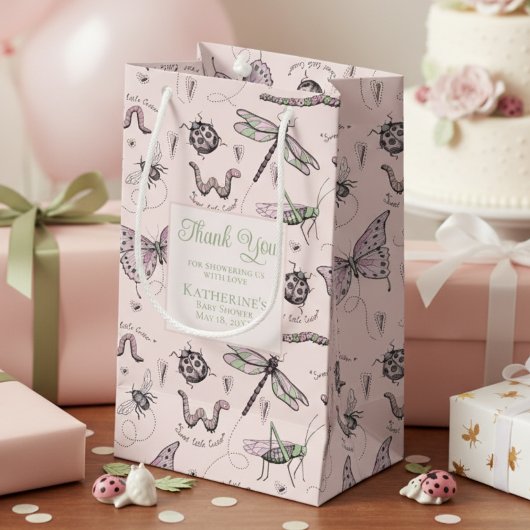 Cute Blush Pink and Green Insect Pattern Klein Cadeauzakje