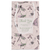 Cute Blush Pink and Green Insect Pattern Klein Cadeauzakje (Achterkant)