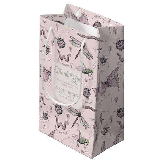 Cute Blush Pink and Green Insect Pattern Klein Cadeauzakje (Voorkant Gekanteld)