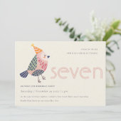 Cute Blush Pink Birdie 7 jaar of ouder Uitnodiging (Staand voorkant)