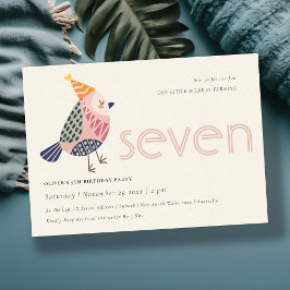 Cute Blush Pink Birdie 7 jaar of ouder Uitnodiging