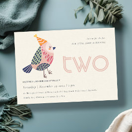 Cute Blush Pink Birdie elke leeftijd 2e verjaardag Bedankkaart