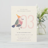 Cute Blush Pink Birdie elke leeftijd 3e verjaardag Bedankkaart (Staand voorkant)