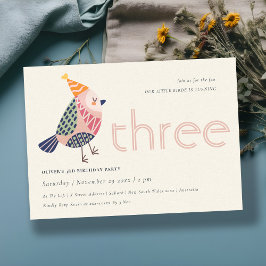 Cute Blush Pink Birdie elke leeftijd 3e verjaardag Bedankkaart