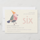 Cute Blush Pink Birdie elke leeftijd 6e verjaardag Bedankkaart (Voorkant)