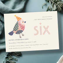 Cute Blush Pink Birdie elke leeftijd 6e verjaardag