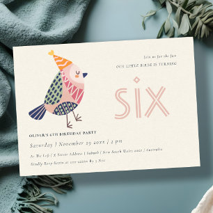 Cute Blush Pink Birdie elke leeftijd 6e verjaardag Bedankkaart