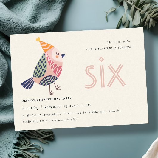 Cute Blush Pink Birdie elke leeftijd 6e verjaardag Bedankkaart