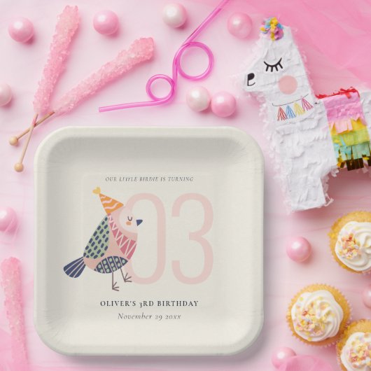 Cute Blush Pink Boho Birdie Elke dag Papieren Bordje (Feest)