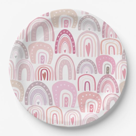 Cute Blush Pink Boho Rainbow Patroon Papieren Bordje (Voorkant)