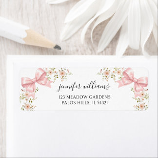Cute Blush Pink Bow Floral Baby Girl Shower Etiket