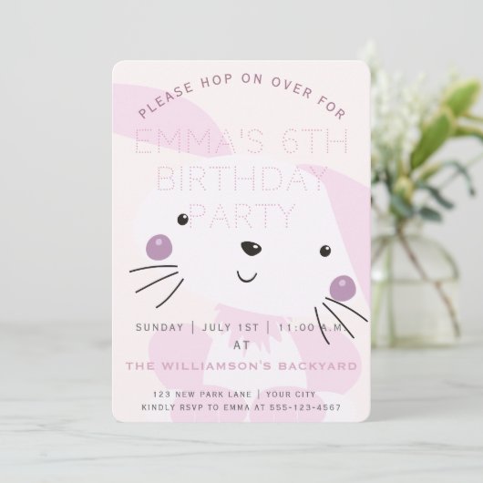 Cute Blush Pink Bunny | Girls Birthday Party Kaart (Staand voorkant)