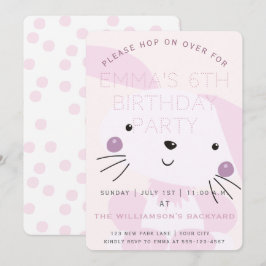 Cute Blush Pink Bunny | Girls Birthday Party Kaart