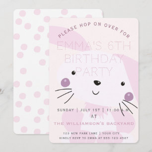 Cute Blush Pink Bunny Girls Birthday Party Kaart