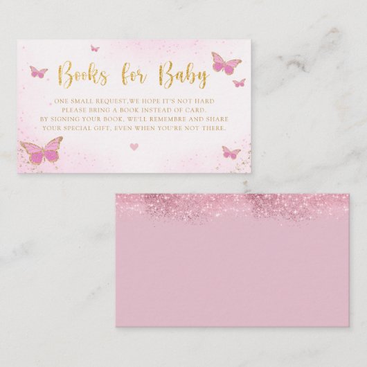 Cute Blush Pink Butterfly Baby shower Book Request Informatiekaartje (Voorkant / Achterkant)