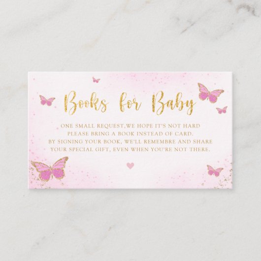Cute Blush Pink Butterfly Baby shower Book Request Informatiekaartje (Voorkant)