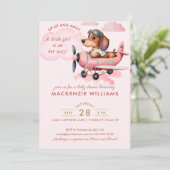 Cute Blush Pink Dachshund Plane Baby shower Girl Kaart (Staand voorkant)