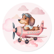 Cute Blush Pink Dachshund Plane Girl Baby shower