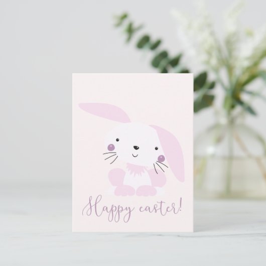 Cute Blush Pink Easter Bunny | Pasen Briefkaart (Staand voorkant)