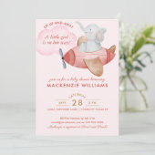 Cute Blush Pink Elephant Plane Baby shower Girl Kaart (Staand voorkant)