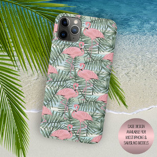 Cute Blush Pink Flamingoes Palm Leafs Art Pattern iPhone 15 Pro Max Hoesje