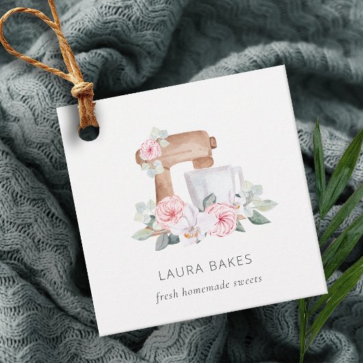 Cute Blush Pink Floral Cake Mixer Bakery Catering Bedankjes Labels