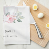 Cute Blush Pink Floral Cake Mixer Bakery Catering Theedoek (Quarter Fold)