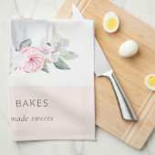 Cute Blush Pink Floral Cake Mixer Bakery Catering Theedoek (Quarter Fold)