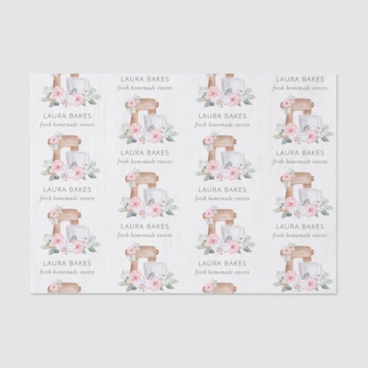 Cute Blush Pink Floral Cake Mixer Bakery Catering Tissuepapier (Voorkant)