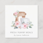Cute Blush Pink Floral Cake Mixer Bakery Catering Vierkante Visitekaartje (Voorkant)
